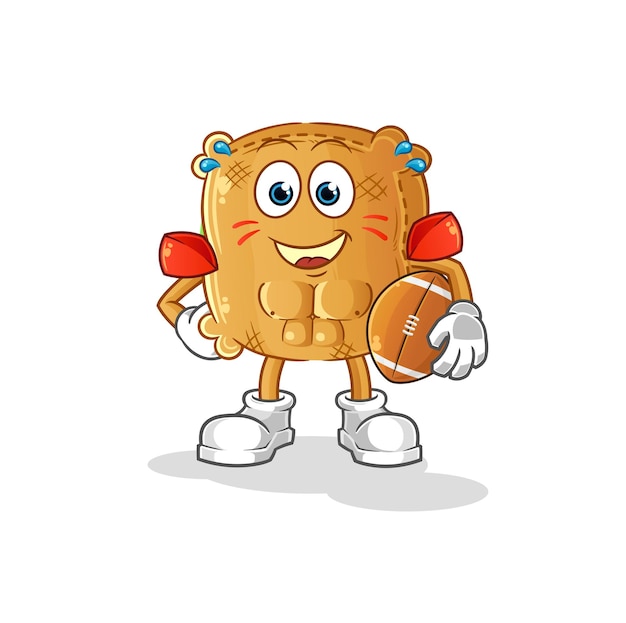 Burlap sack playing rugby character. cartoon mascot vector