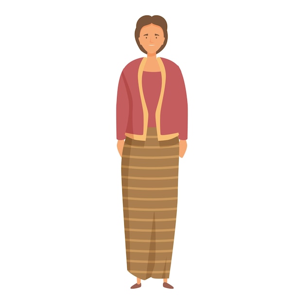 Vector burmese woman standing wearing traditional clothes smiling