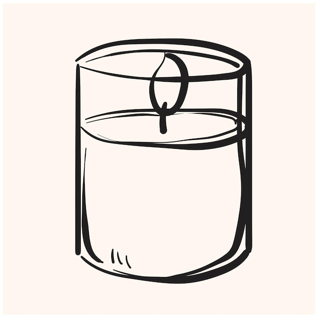 Burning aroma candle in a glass with illustration style doodle and line art