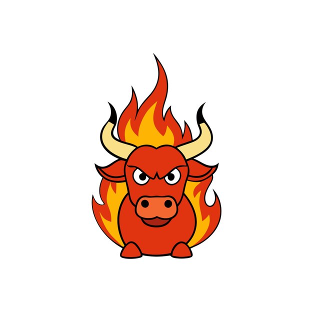 burning bull in the fire vector illustration cartoon