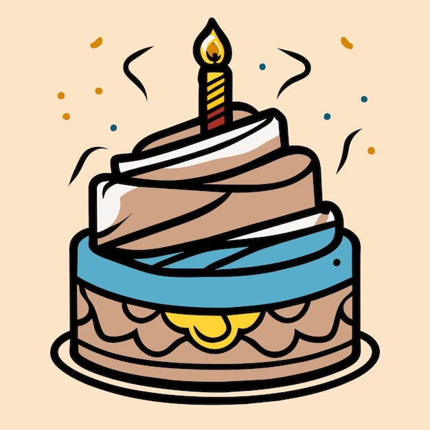 Burning candle birthday cake doodle vector illustration