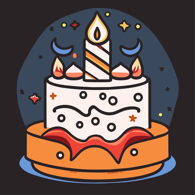 Burning candle birthday cake doodle vector illustration