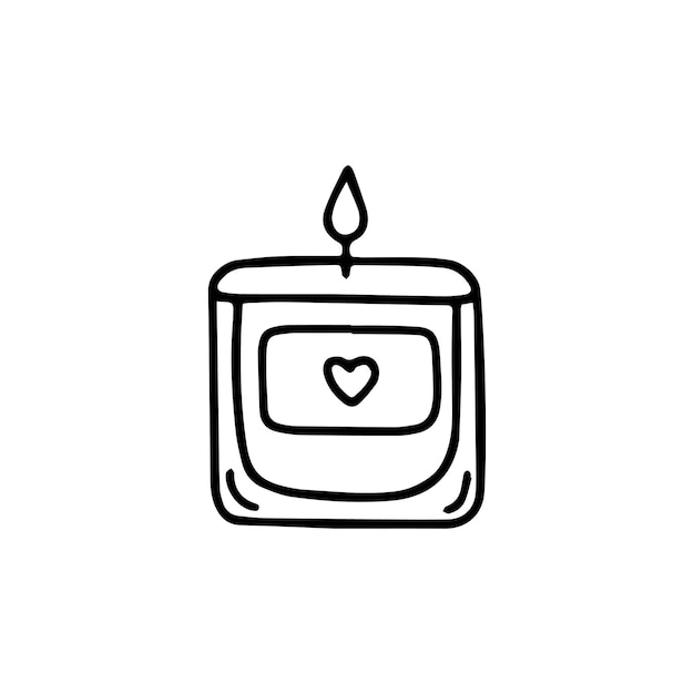 Burning candle in candlestick. Hand-drawn vector illustration in doodle style