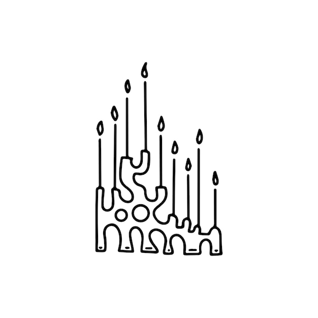 Burning candle in candlestickHanddrawn vector illustration in doodle style