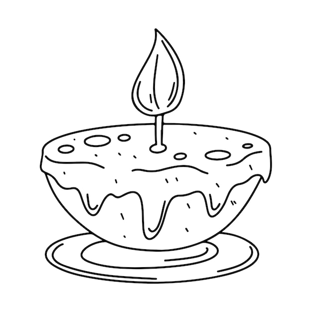 Burning candle in hand drawn doodle style Isolated vector illustration Coloring book for kids