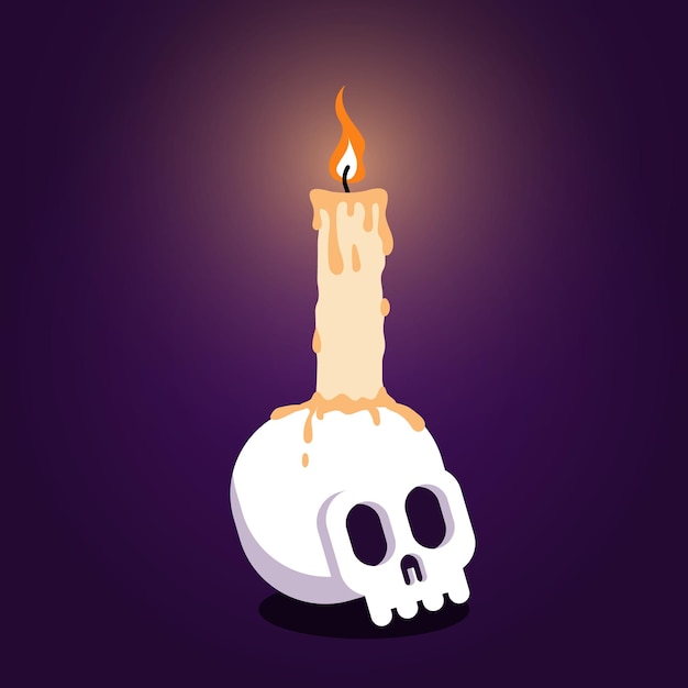 Burning candle on the skull - magical composition