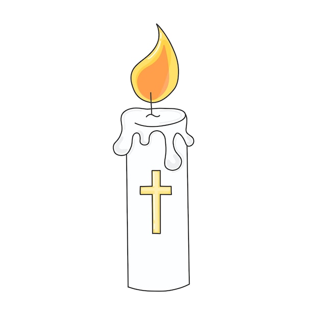 Burning Candle with Cross Simple Illustration in Doodle Style