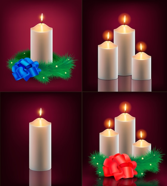 burning candles on dark red background