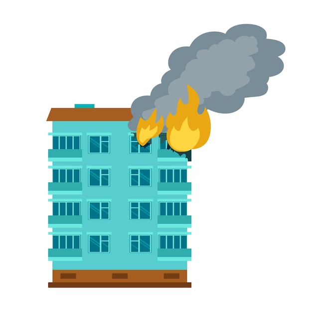 Burning city building icon Flat illustration of burning city building vector icon for web design