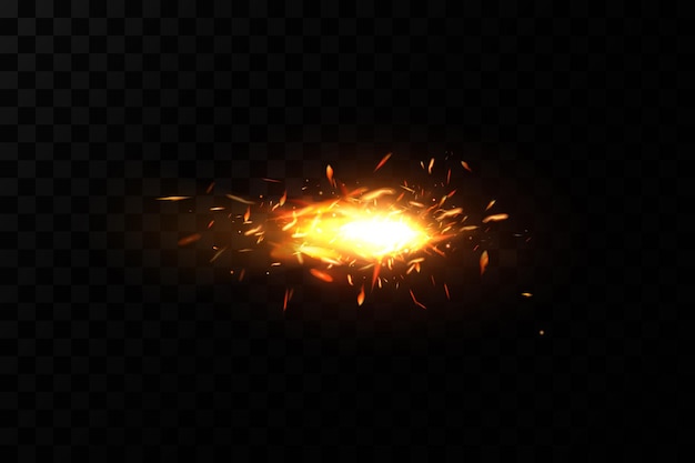 Burning fiery sparks on transparent background