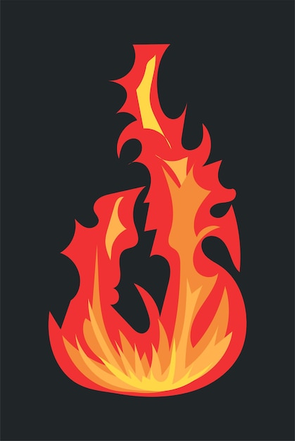 Burning fire effect warm flame for campfire or fireplace Vector illustration in comic cartoon design