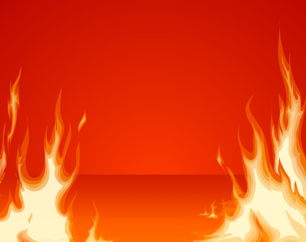 Burning fire front layer on red room background