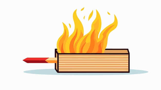 Vector burning match and matchbox flat design icon isolated