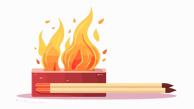 Burning Match and Matchbox Flat Design Icon Isolated