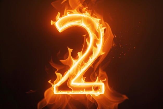 Vector burning number two fire flames effect illustration on a black background