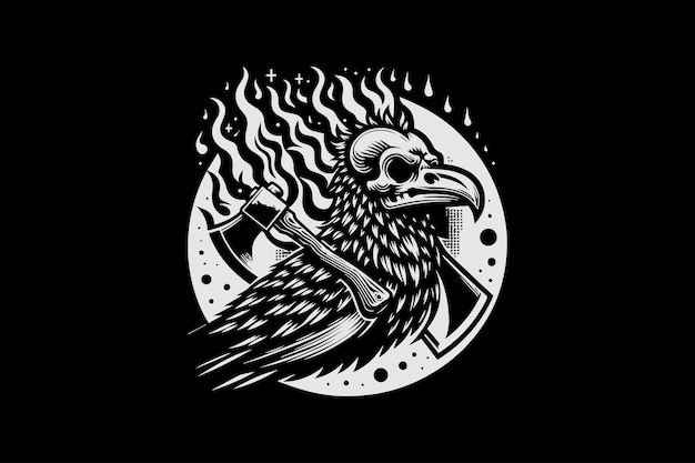 burning raven skull illustration graphic design vector templates