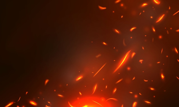 Burning red hot sparks realistic fire flames abstract background