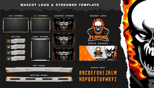 Burning Rider Skull mascot logo and twitch streamer overlay template