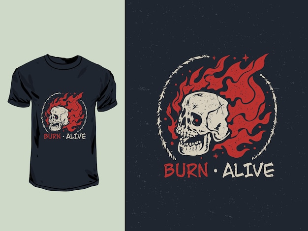 The burning skull head t-shirt design illustration