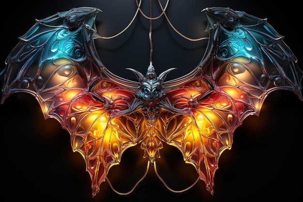 Burning wings of fiery dragon with spiked pattern on black background