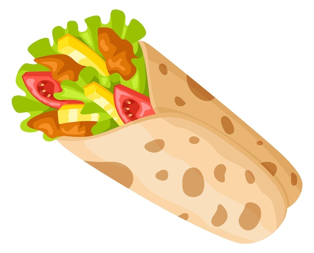 Burrito cartoon icon Mexican wrap fast food