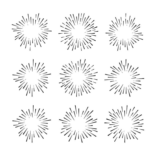 Burst line vector icon sun star set retro circle sunshine black starburst drawn element