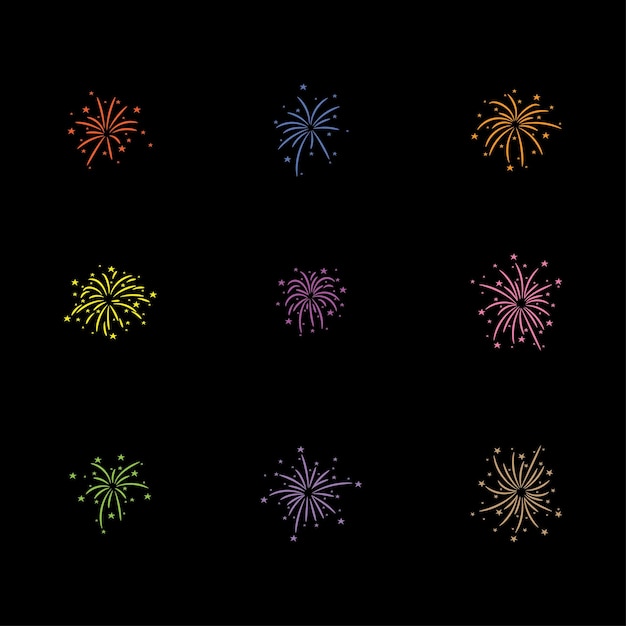 Bursting firework with stars and sparks set isolated vector illustration