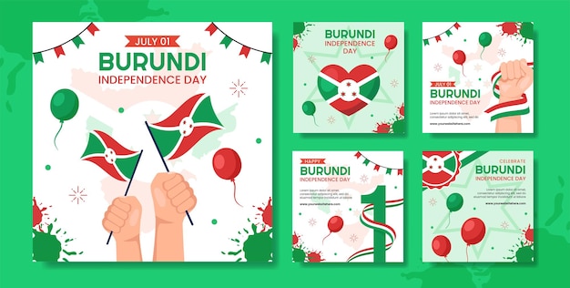 Burundi Independence Day Social Media Post Flat Cartoon Hand Drawn Templates Background Illustration