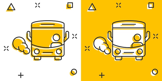 Bus icon in comic style Coach cartoon vector illustration on white isolated background Autobus vehicle splash effect business concept