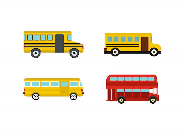 Bus icon set. Flat set of bus vector icons collection isolated