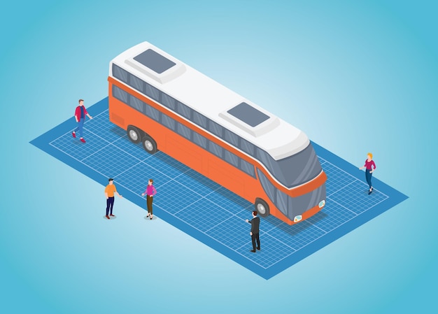 Bus transportation development blueprint with modern isometric style