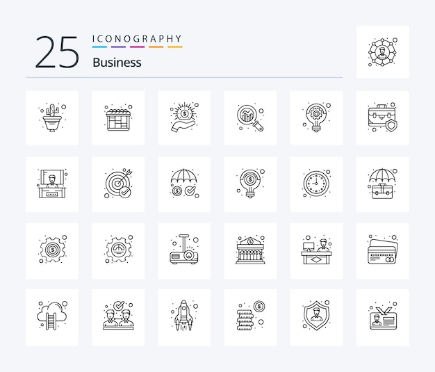 Business 25 Line icon pack including strategy business cash graph growth