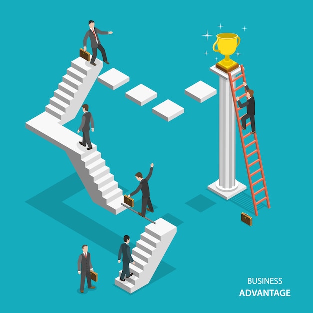 Business advantage isometric flat vector concept. 