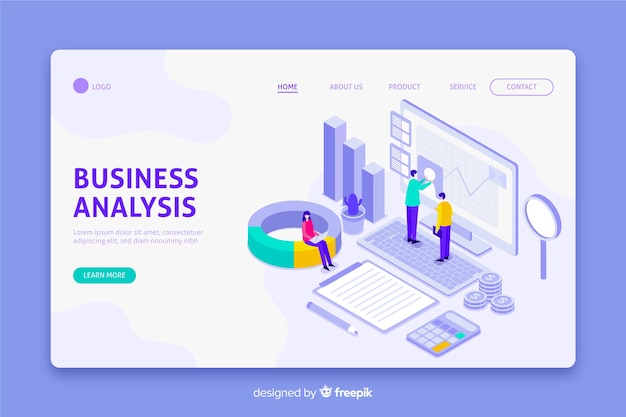 Business analysis landing page in isometric design