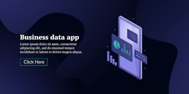 Business analytics app conceptual isometric banner