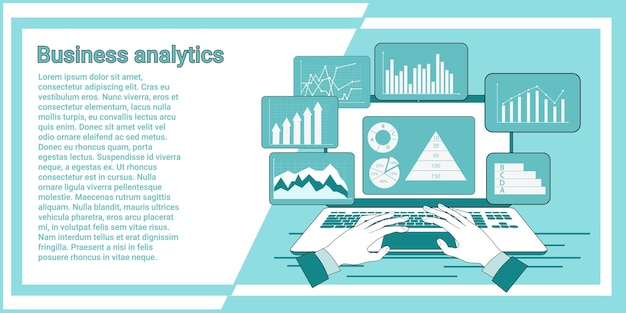 Business analytics A businessman on a laptop studies graphs and data for doing business