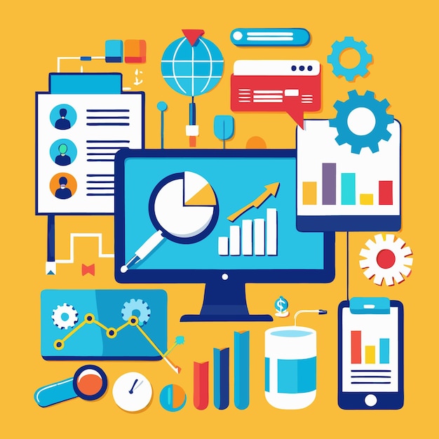 Business analytics and data visualization concept with icons and charts