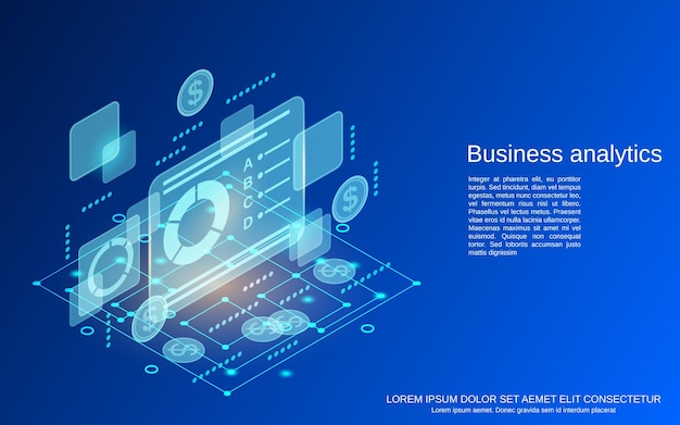 Business analytics flat 3d isometric vector concept illustration