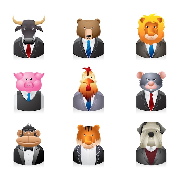 Business animal icon set