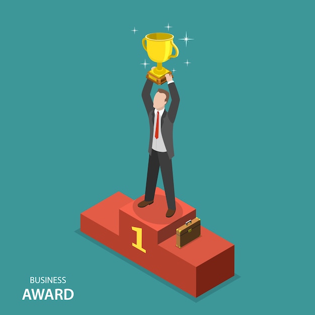 Business award isometric flat vector concept. 