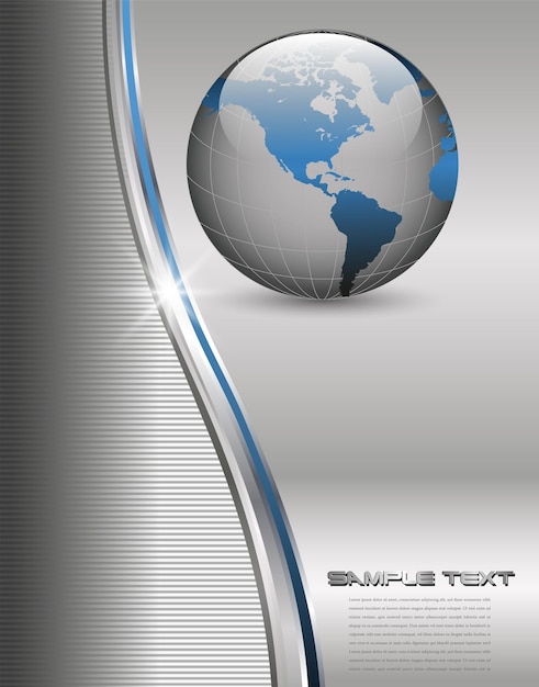 Business background metallic blue with earth globe