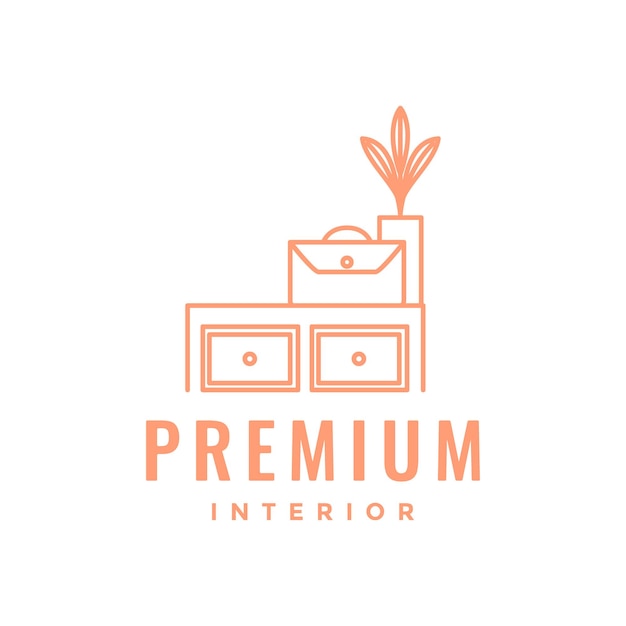 Business bag with table and pot interior corner decor line minimal logo design vector icon illustration template