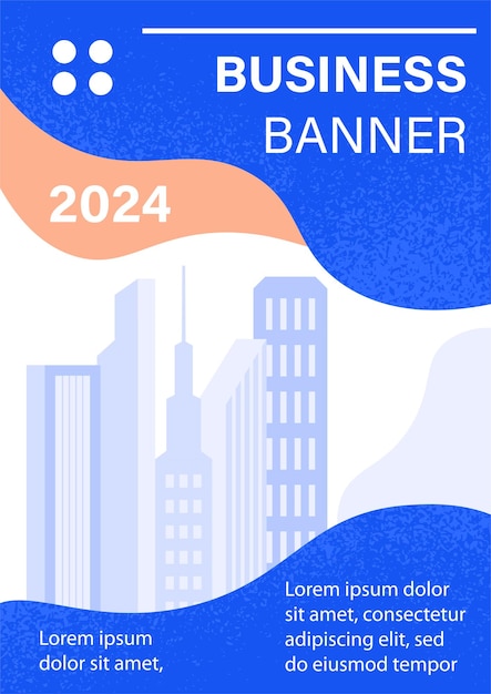 Business banner concept Blue place for text and presentation Flyer and leaflet with cityscape and skyscrapers Template layout and mock up Cartoon flat vector illustration