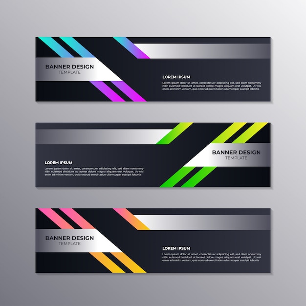 Business Banner Geometric Dark Neon Technology set