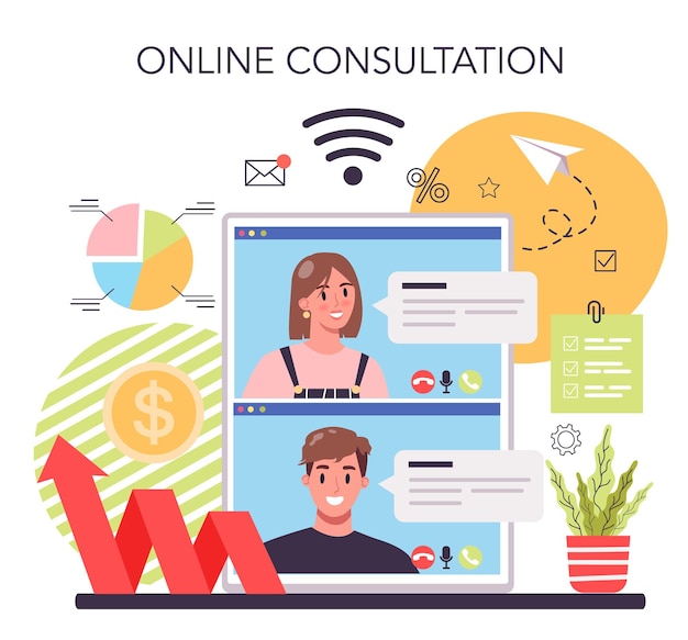 Business boost online service or platform Company and personal career success Busines development and profit increase Online consultation Isolated flat vector illustration