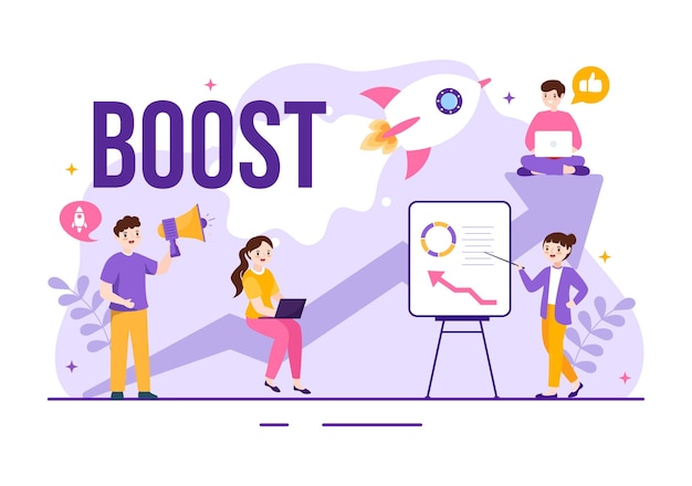 Business Boost Vector Illustration with Digital Marketing Rocket Company Career Success