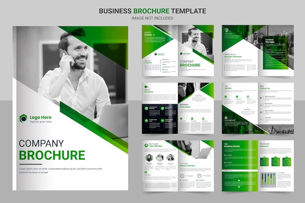 Business brochure template layout design minima business 12 page green brochure template design