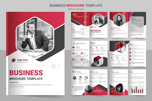 Business brochure template layout design minimal business 12 page red color brochure template design