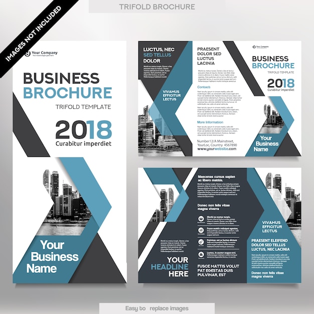 Business Brochure Template in Tri Fold Layout. Corporate Design Leaflet with replacable image.