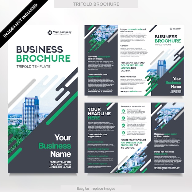 Business Brochure Template in Tri Fold Layout. Corporate Design Leaflet with replacable image.